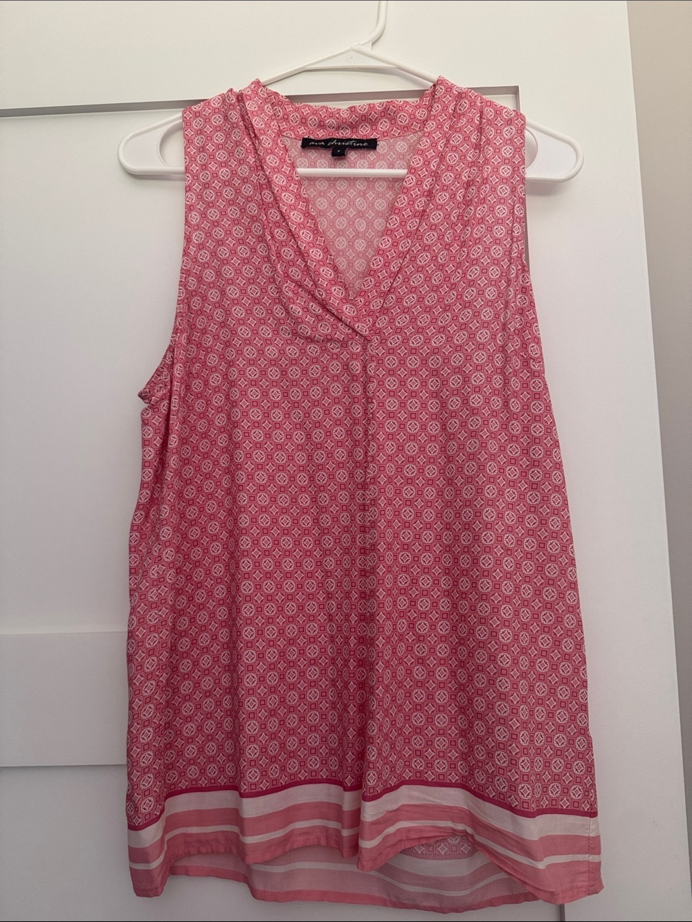 Sleeveless V-Neck Pink Geometric Blouse by Ava Christine